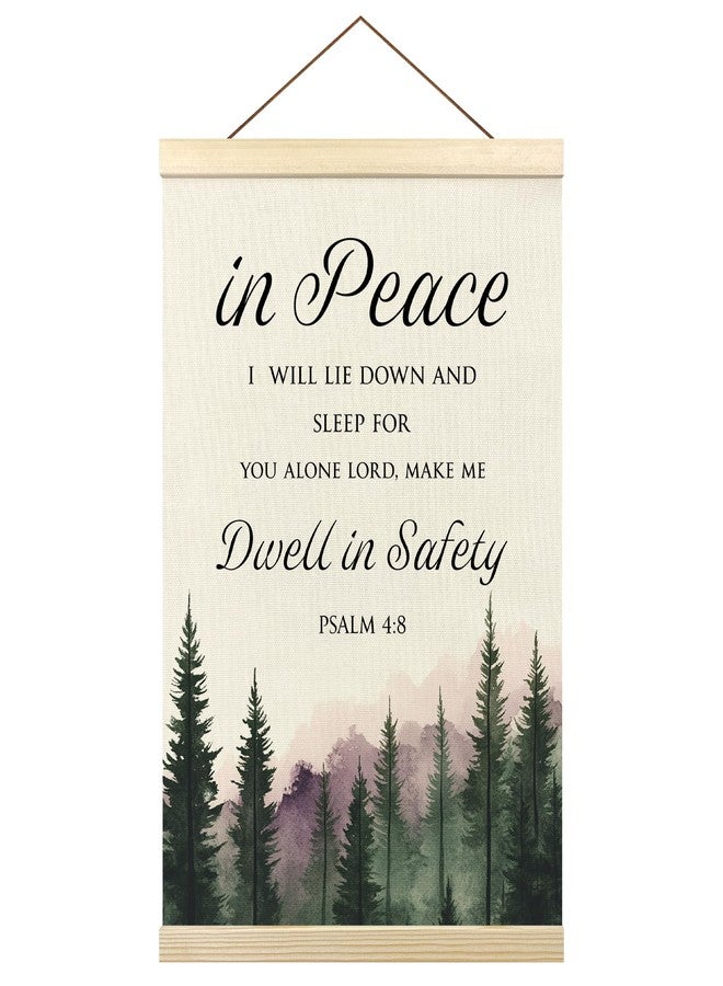 Tzhim Christian Poster Hanger Frame, PSALM 4:8 Bible Verses Wall Hanging Decor for Home Bedroom Nursery Office, Woodland Christian Scripture Wall Art Prints with Wood Frames, 12x16in - Image 1
